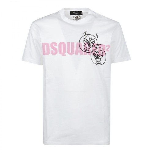 Dsquared2, Logo Doodle Face T-Shirt Biały, male, 867.00PLN