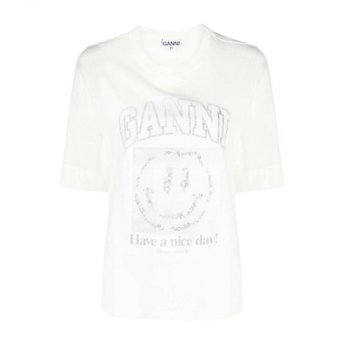 Ganni, Light Cotton Jersey T-shirt Biały, female, 394.00PLN