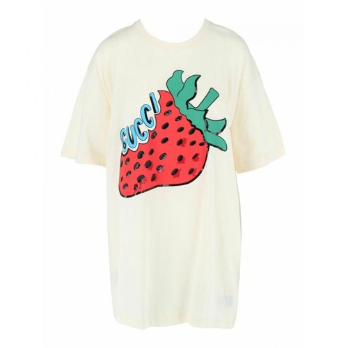 Gucci, Truskawkowa koszulka z grafiką Beżowy, female, 3682.47PLN