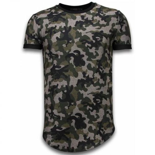 Justing, Camouflaged T-shirt Long Fit Army Pattern Zielony, male, 363.07PLN