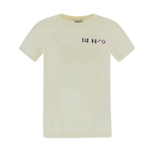 Kenzo, crew-neck t-shirt in cotton with printed logo Beżowy, female, 389.00PLN