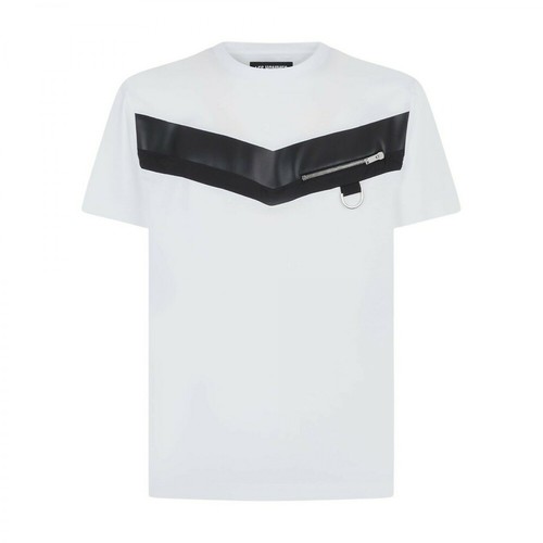 Les Hommes, T-Shirt With Nylon AND Leather Inserts Biały, male, 1112.64PLN