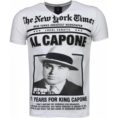 Local Fanatic, Al Capone - Rhinestone T-shirt Biały, male, 317.68PLN