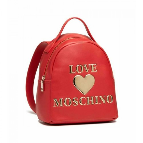 Love Moschino, Zaino con cuore e logo imbottiti e laminati Czerwony, female, 816.30PLN