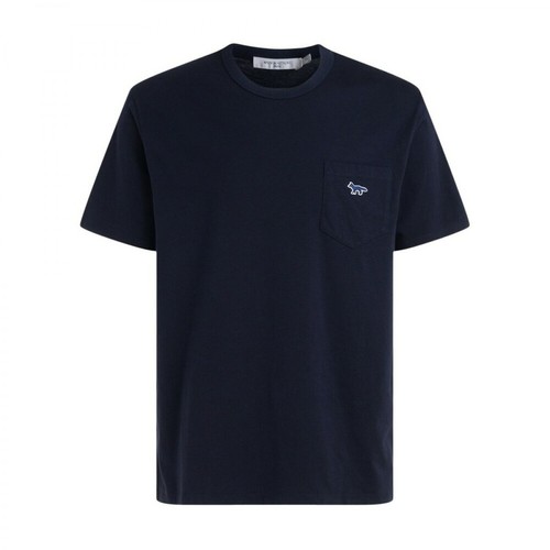 Maison Kitsuné, T-shirt Fox Patch Pocket Niebieski, male, 342.00PLN