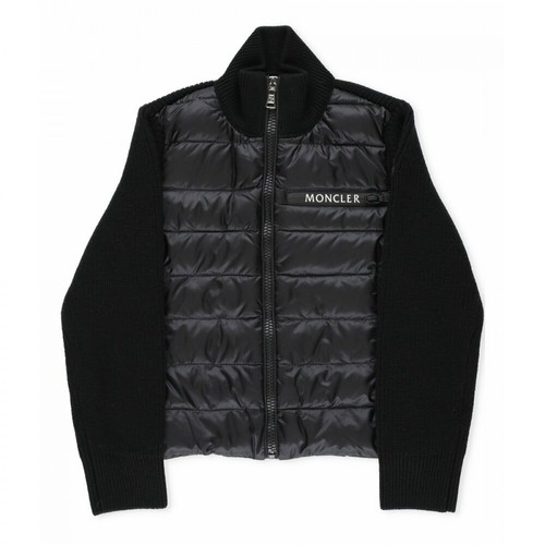 Moncler, High Neck Cardigan W/Knitted Sleeves Czarny, male, 1642.00PLN