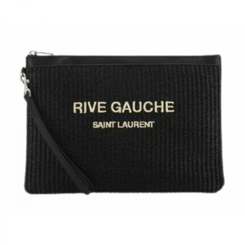 Saint Laurent, Rive Gauche Raffia Clutch Bag Czarny, unisex, 1864.50PLN