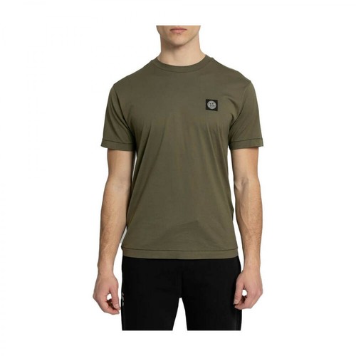 Stone Island, Logo-Patch Short-Sleeved T-Shirt Zielony, male, 638.00PLN