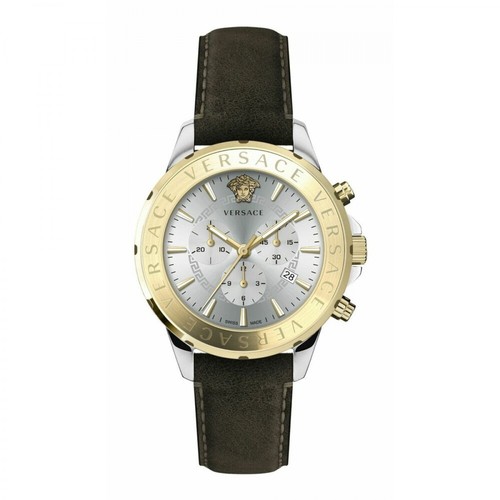 Versace, Chrono Signature Leather Watch Żółty, female, 2440.00PLN